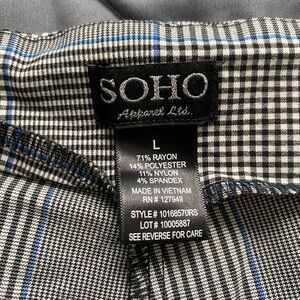 Soho Black and White Plaid Pants with Blue Detail